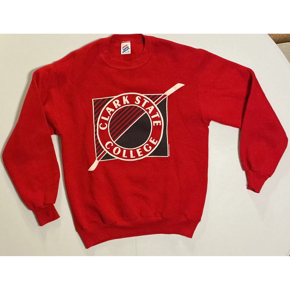 VTG USA Made Clark State College Sweatshirt Pullover‎ Red 90s Preppy Classic M
